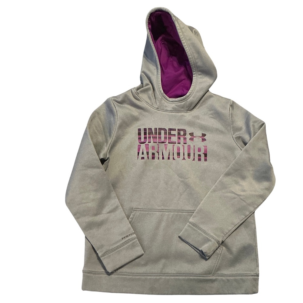 Under Armour Girls Youth Hoodie, Size YLG, COLDGEAR, Gray/Purple